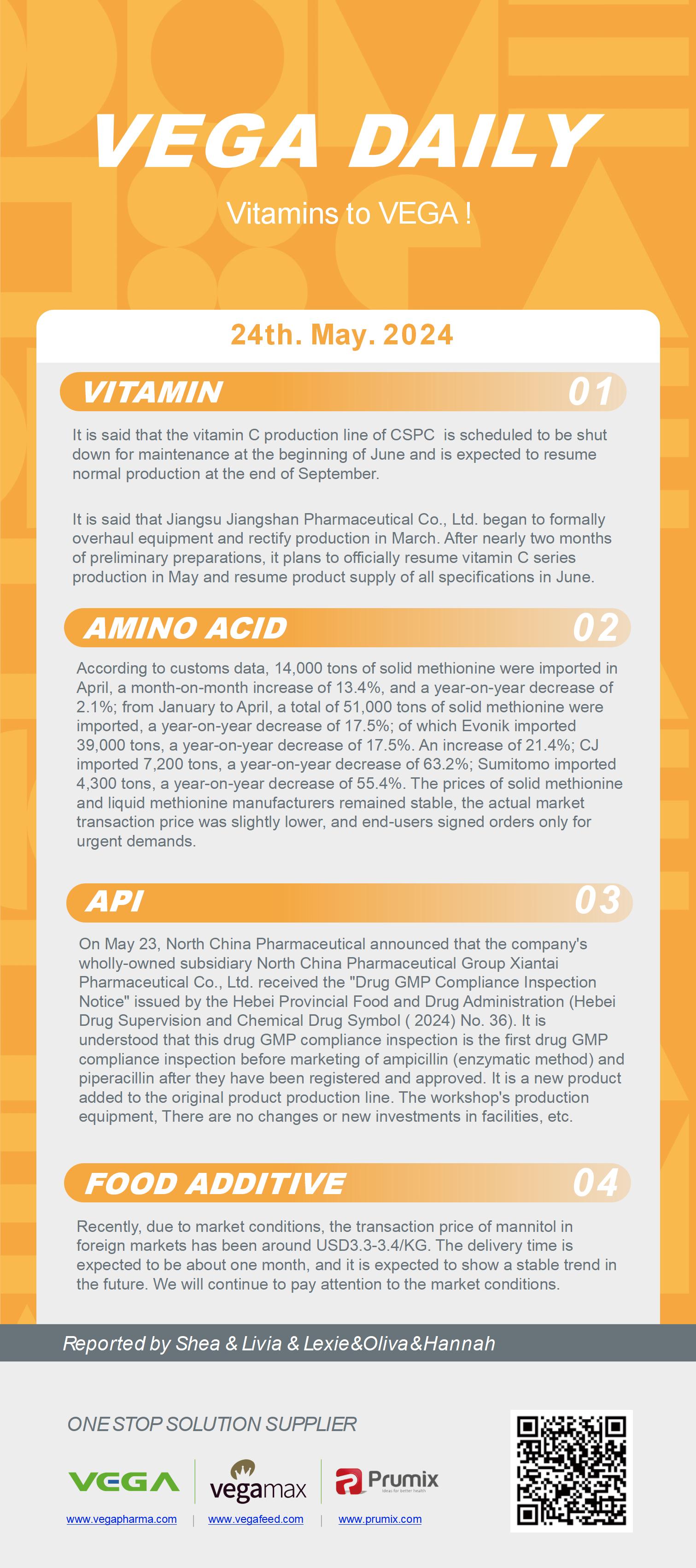 Vega Daily Dated on May 24th 2024 Vitamin Amino Acid APl Food Additives.jpg